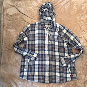 L.L. Bean Blue, Brown & Cream Plaid Hooded Shirt Jacket